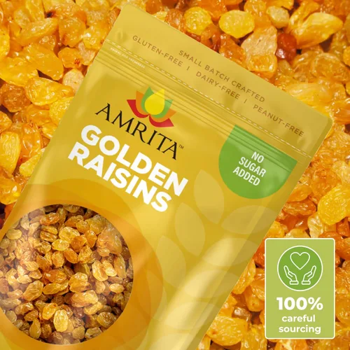 Miniatura 3 de Amrita Golden Raisins 1 libra Sin azúcar añadido, naturalmente dulce, sultanas secas sin gluten, Kishmish Empaquetadas frescas en bolsas