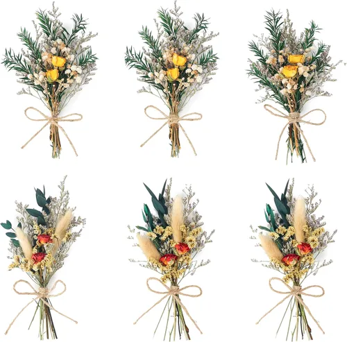 Miniatura 13 de Mini ramo de flores secas (paquete de 6), ramo de flores secas para centros de mesa de boda bohemia, hierba de pampas seca. (Blush)