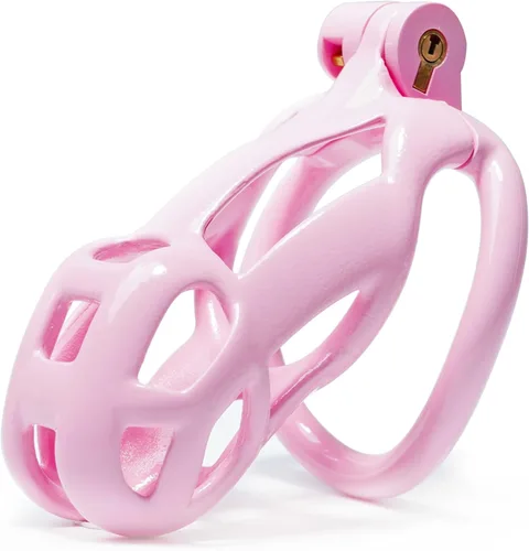 Miniatura 10 de Jaula de castidad masculina Cobra con 5 anillos de resina y cerradura para hombres, transpirable (Grande)
