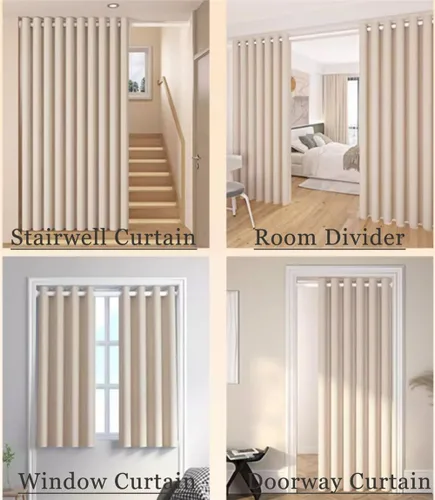 Miniatura 5 de Cortina blackout con diseño de ondas a rayas con ojales para ventana y puerta, cortinas térmicas para puertas, 1 panel