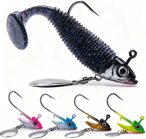 Underspin Jig Heads Ganchos – 1/4 oz, 3/8 onzas, 1/2 oz Swimbait Jig Head con hoja giratoria para pesca de agua salada y agua dulce, 5 unidades