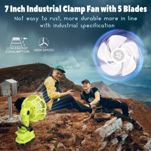 Miniatura 3 de Ventilador de clip compatible con batería Ryobi de 18 V, ventilador de abrazadera inalámbrico 3 en 1 con puerto USB, 3 ajustes de velocidad