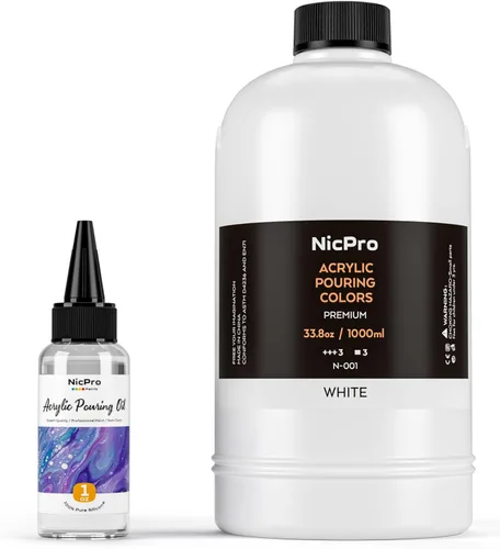 Miniatura 11 de Nicpro Pintura acrílica de color negro azabache, suministros de pintura premezclada de 33.8 onzas con aceite de silicona y guantes para lienzo