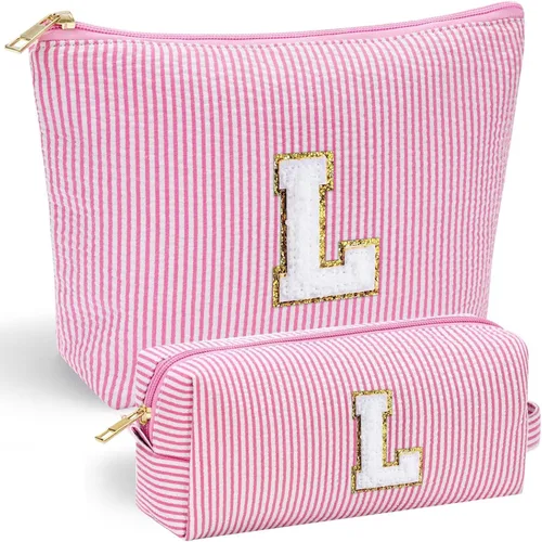 Miniatura 17 de YOOLIFE Regalos del Día de la Madre para mujeres, bolsa de maquillaje con inicial, bolsa de cosméticos, bolsa de maquillaje de viaje, regalos Rosado