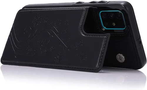 Miniatura 5 de Funda de teléfono para Samsung Galaxy A51 4G con protector de pantalla de vidrio templado y tarjetero con soporte para tarjetero, accesorios de Negro