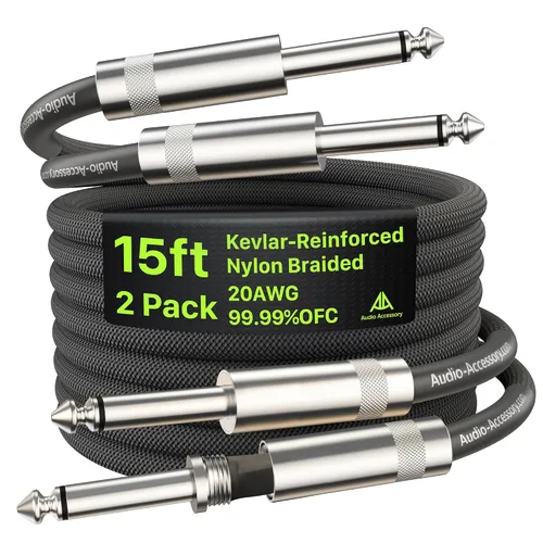 Miniatura 17 de Cable de guitarra de 1.5 pies, paquete de 2 unidades, nailon trenzado anti-torceduras reforzado con Kevlar, conector Neutrik REAN, calibre 20
