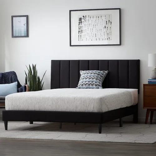 Miniatura 3 de Lucid - Cama de plataforma tapizada con un cabecero tapizado, de madera resistente, no requiere somier Negro