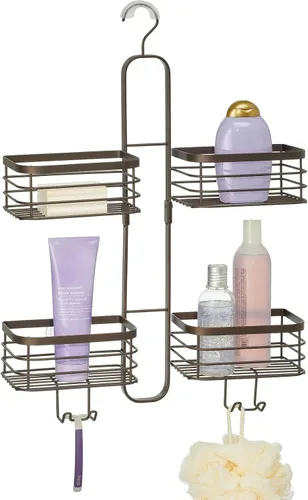 mDesign Carrito de ducha colgante de acero metálico, estante organizador de 4 cestas para baño; sostiene cabezal de ducha de mano, manguera, champú,