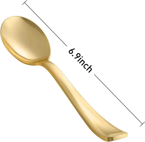 Miniatura 4 de N9R 72 cucharas de plástico doradas, sólidas, duraderas, resistentes, cubiertos de plástico dorado desechables para fiestas, bodas y cenas