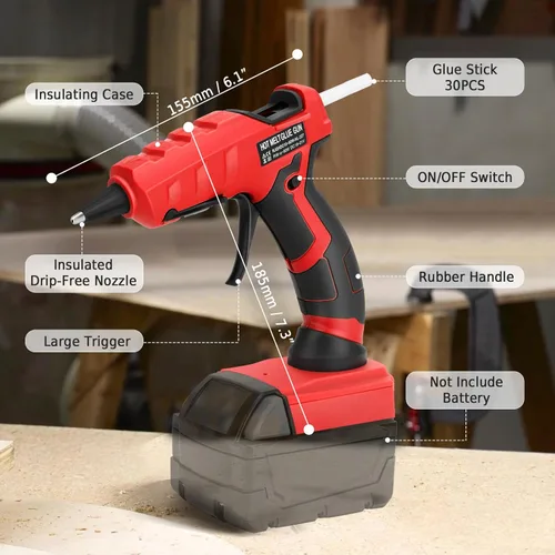 Miniatura 2 de LIVOWALNY Pistola de pegamento caliente inalámbrica compatible con batería Milwaukee de 18 V (solo herramienta), pistola de pegamento caliente y 30