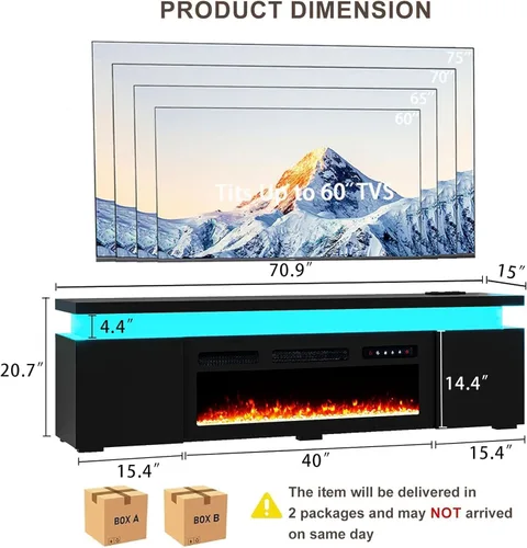 Miniatura 7 de Soporte de TV moderno con chimenea eléctrica de 70 pulgadas con luces LED de chimenea de 40 pulgadas y toma de corriente para televisores de hasta