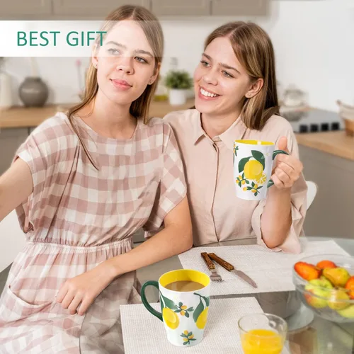 Miniatura 4 de NymphFable Taza de café grande de cerámica pintada a mano con asa 20oz Taza de té de limones Regalos para mujeres Limones múltiples