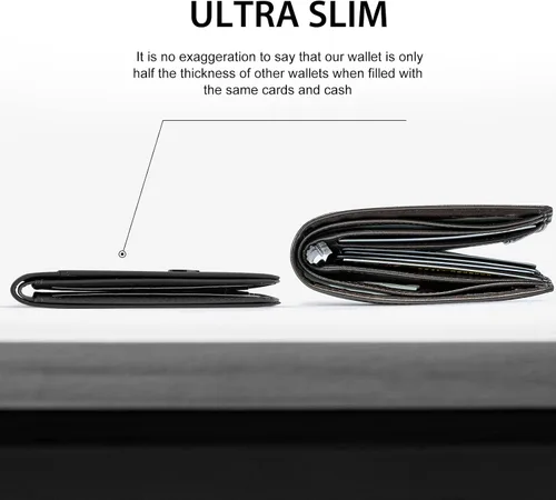 Miniatura 2 de GSOIAX Billetera delgada para hombre minimalista de cuero genuino fibra de carbono con bloqueo RFID de cuero vacuno plegable con caja de regalo
