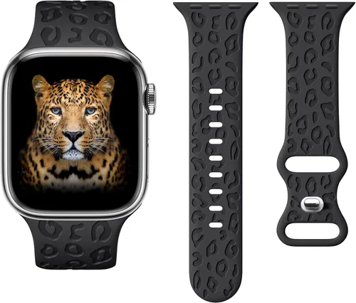 Miniatura 4 de CreateGreat - Paquete de 4 bandas grabadas con diseño de leopardo compatibles con Apple Watch para mujeres de 38mm 40mm 41mm 42mm 44mm 45mm 46mm