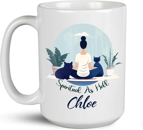 Miniatura 10 de Taza de café personalizada con nombre para yoga, taza de té de yoga con divertido diseño de perezoso, taza de inspiración para yoga y amantes