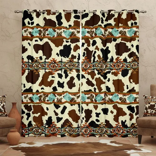 Miniatura 9 de Cortinas opacas de estilo bohemio occidental de 76 x 45 pulgadas, cortinas y cortinas de atrapasueños de vaca, cortinas del suroeste, cortinas