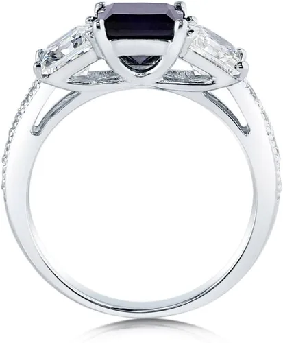 Miniatura 4 de BERRICLE Sterling Silver 3-Stone Wedding Engagement Promise Rings for Her, Stackable Band Ring Set for Women, Cubic Zirconia CZ - Sapphire-Blue
