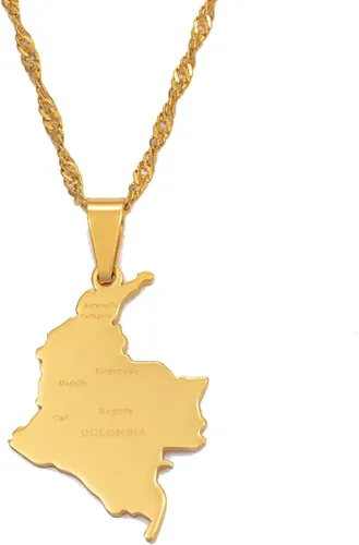 Miniatura 2 de Hafrita Colombia colgante de cadena de onda de agua de acero inoxidable mapa de país Colombia collar