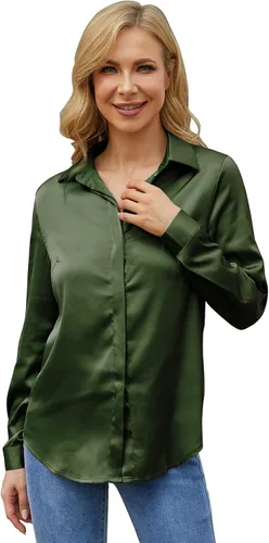 Miniatura 2 de Blusa de seda de manga larga para mujer informal para oficina trabajo
