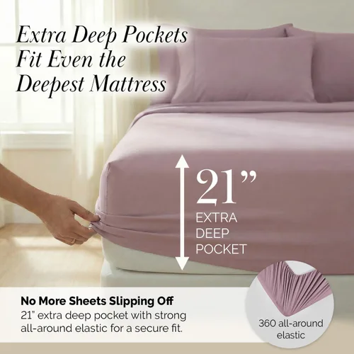 Miniatura 161 de Southshore Fine Living, Inc. Juego de 7 piezas de sábanas King divididas para cama ajustable, juego de sábanas King divididas con bolsillo de 21