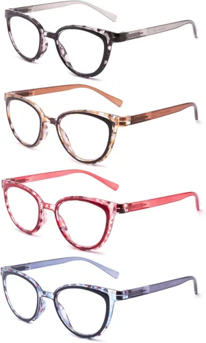Paquete de 4 lentes de lectura con bloqueo de luz azul, para mujer con bisagras de resorte, antirreflejos, fatiga ocular UV, anteojos de computadora