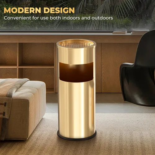 Miniatura 5 de Bote de basura para exteriores, contenedor de basura redondo de acero inoxidable con cubo interior extraíble para desecho, contenedor de basura