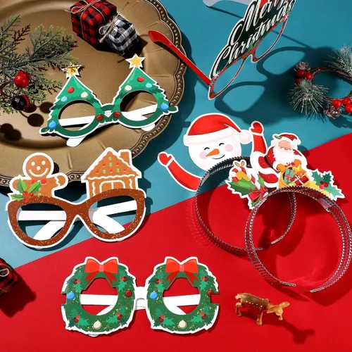 Miniatura 3 de Juego de 24 diademas y marcos de gafas de Navidad con brillantina, gafas de sol divertidas, diademas de disfraz de reno de Navidad para fotos