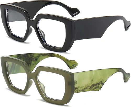 Miniatura 10 de AIEYEZO Gafas de luz azul con marco grueso para hombres y mujeres, gafas cuadradas de moda para computadora, antifatiga ocular y previenen el dolor