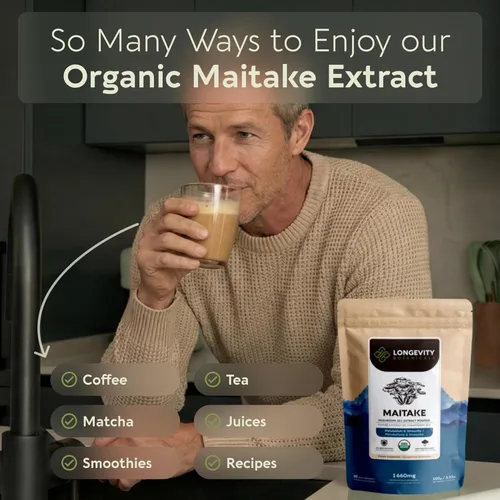Miniatura 6 de Longevity Botanicals Suplemento orgánico de hongos Maitake en polvo Extracto de 3.53 oz Cuerpo fructífero Grifola Frondosa ≥30% Beta-D-Glucanos