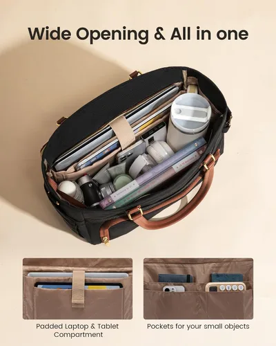 Miniatura 5 de LOVEVOOK Bolsa de mano para profesores, bolsa para laptop para mujer con portavasos grande y área de archivo de acordeón, bolsa de trabajo