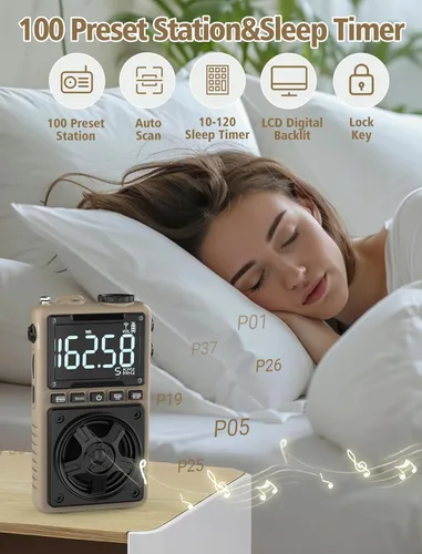 Miniatura 9 de Radio de onda corta Bluetooth AM FM con alerta meteorológica NOAA, radio de bolsillo portátil recargable de 1250 mAh con la mejor recepción, altavoz