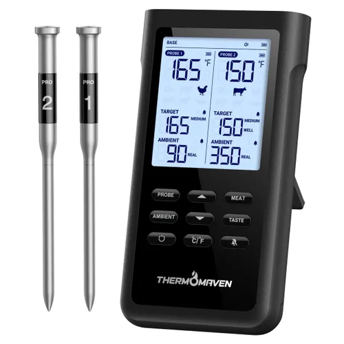 Miniatura 11 de ThermoMaven 3000 pies Termómetro inteligente inalámbrico para carne, rango largo Sub-1G, precisión certificada NIST de 6 sensores, 2 sondas Rojo