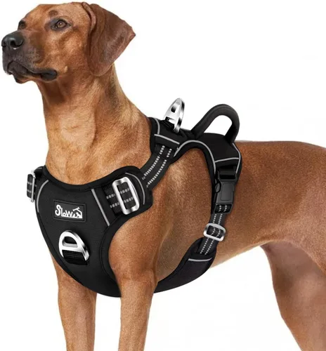 Miniatura 28 de SlowTon Arnés para perro sin tirones, arnés resistente sin estrangulamiento para mascotas, con 2 clips para la correa y mango vertical de fácil