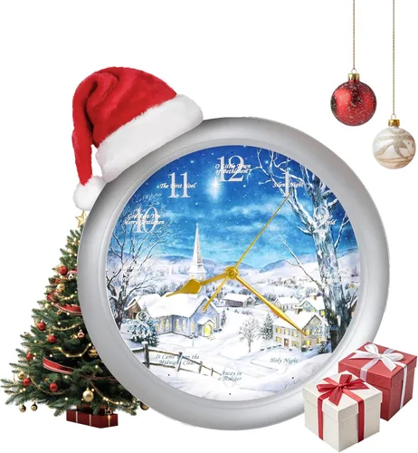 Miniatura 9 de JUSTIME Reloj de pared luminoso Polaris Silent Night de 14 pulgadas 12 villancicos de Navidad, movimiento de barrido silencioso, decoración