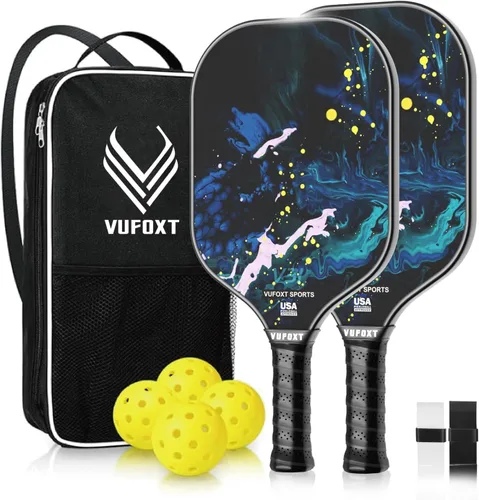Pickleball Paddles Set of 2/4, USAPA Approved Carbon Fiber Surface Pickle Ball Set - 14mm PP Honeycomb Core of Lightweight Pickleball Rackets