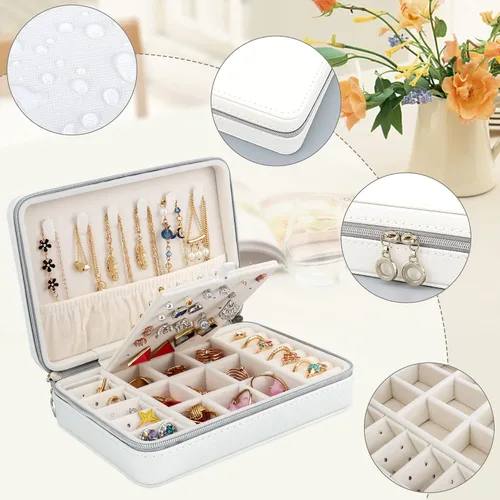Miniatura 3 de DesignSter Joyero pequeño Estuche de joyería de viaje de piel sintética organizador de joyas soporte de almacenamiento para collares, aretes
