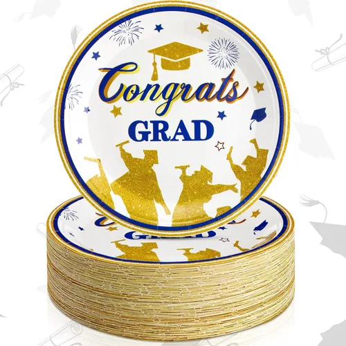 Miniatura 20 de Sabary 100 platos de papel de graduación 2026 de 9 pulgadas, suministros para fiesta de graduación de clase de 2026, decoraciones de felicitaciones