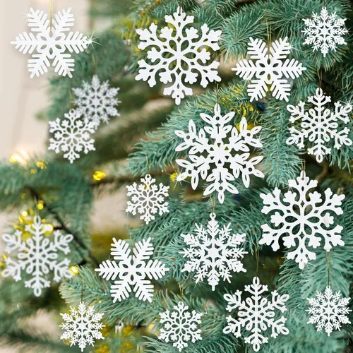 Miniatura 11 de 49 piezas de adornos de Navidad, decoraciones de copo de nieve en oferta - Adornos de Navidad azules con purpurina, copos de nieve colgantes