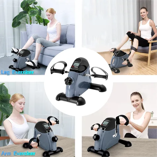 Miniatura 3 de Mini Exercise Bike, himaly Under Desk Bike Pedal Exerciser Portable Foot Cycle Arm & Leg Peddler Machine with LCD Screen Displays Gris