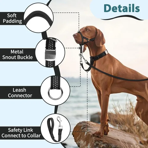 Miniatura 8 de BARKLESS Collar resistente sin tirones para perros medianos y grandes, suave y reflectante con enlace de seguridad, correa de bozal de entrenamiento