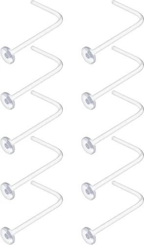 Miniatura 10 de Aretes de nariz transparentes para el trabajo – Anillos de nariz transparentes en forma de L – Anillos de nariz de plástico Bioflex para cirugía