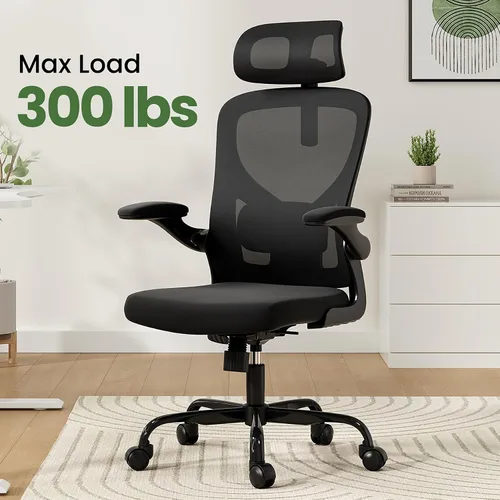 Miniatura 4 de Silla de oficina ergonómica negra y silla de escritorio de respaldo alto con soporte lumbar ajustable, cómodas sillas de juegos de computadora