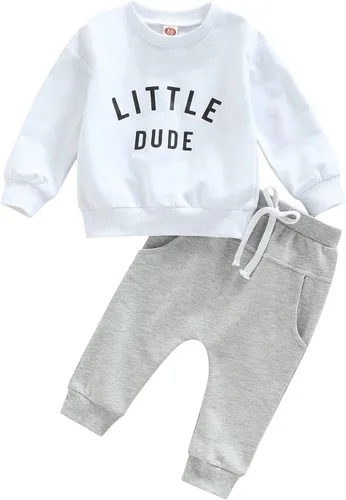 Miniatura 20 de Ropa de otoño para bebé recién nacido niño, manga larga, cuello redondo, estampado de letras, sudadera superior, pantalones largos, lindos conjuntos