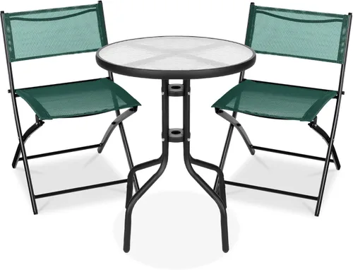 Miniatura 17 de Best Choice Products Juego de muebles de comedor de 3 piezas con mesa de vidrio texturizado, 2 sillas plegables de acero, tela de poliéster