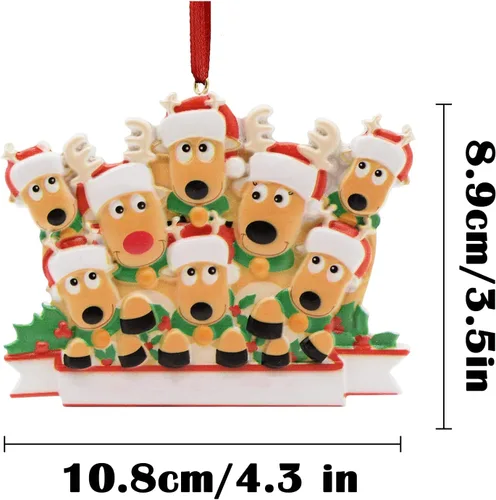 Miniatura 6 de Adorno personalizado de ciervo para árbol de Navidad, familia de 2,3,4,5,6,7,8 nombres, lindo reno de Papá Noel, decoración de Navidad 2025, regalo