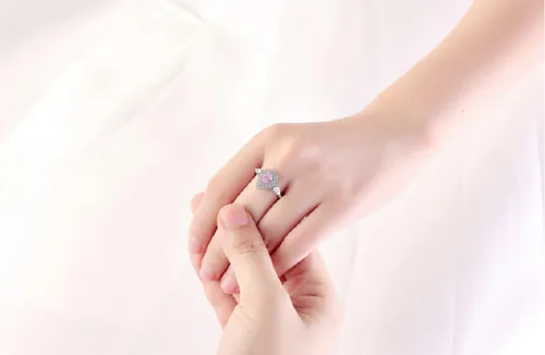 Miniatura 3 de Yuren Anillo de boda de plata 925 con circonita cúbica de gota de agua rosa/blanca de 3 quilates para mujer, talla 4-9, Piedras preciosas, oro