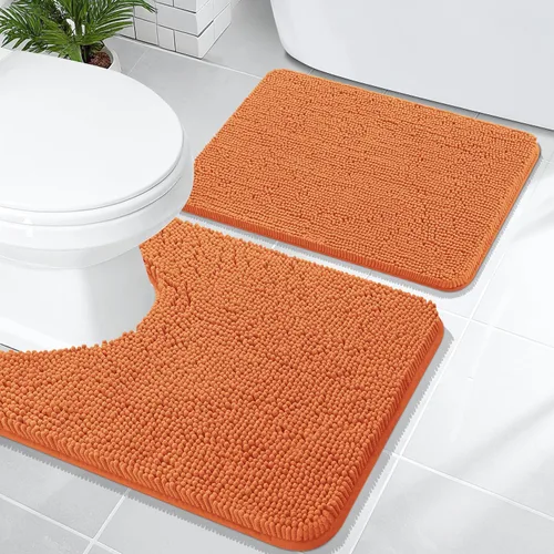 Miniatura 124 de OLANLY Juego de alfombras de baño de 2 piezas, alfombras de baño de chenilla suave y absorbente y alfombra de contorno en forma de U para inodoro