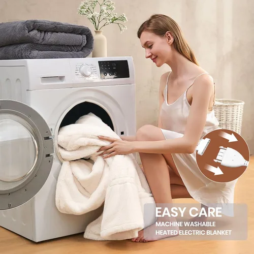 Miniatura 5 de Manta eléctrica premium doble 62"×84" - Manta eléctrica ultra acogedora y suave con 8 niveles de calefacción, manta de pelo sintético de conejo