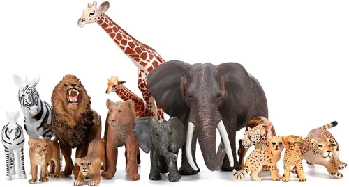 Juguetes de figuras de animales de zoológico de safari, 14 piezas realistas de animales de la selva, animales africanos de plástico salvajes con