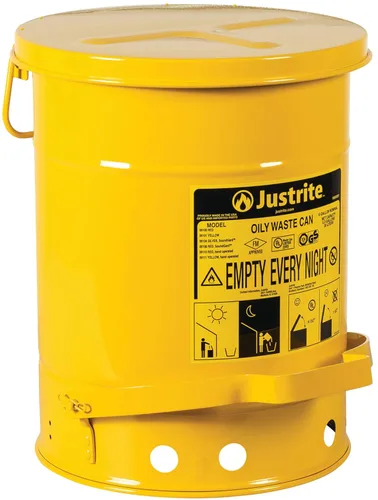 Miniatura 30 de Justrite Recipiente para desechos aceitosos de acero galvanizado de 10 galones, recipiente de seguridad metálico para trapos con aceite de 18 x 14